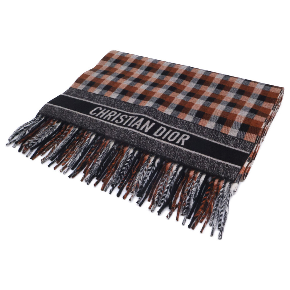 Christian Dior 05DCH201I151 Check Signature Logo Wool Stole Scarf Brown Black...